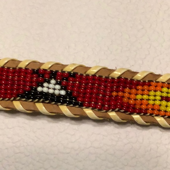 Top Grain Hand Beaded belt, “Grand Lake” 30” - Picture 6 of 6